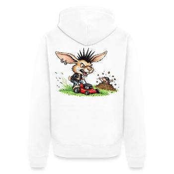 Punk Hase mit Rasenmäher gegen Maulwurf - Unisex Premium Bio Zip Hoodie - Weiß - Hinten - Thijin (182cm)