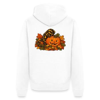 Salamander am Kürbis - Unisex Premium Bio Zip Hoodie - Weiß - Hinten - Thijin (182cm)