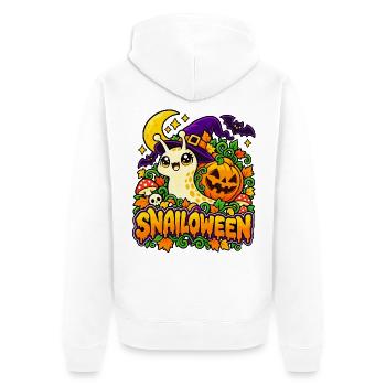 Snailoween – Kürbisschnecke - Unisex Premium Bio Zip Hoodie - Weiß - Hinten - Thijin (182cm)