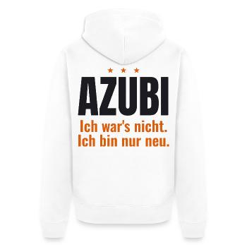 Azubi – Ich war's nicht. Ich bin nur neu - Unisex Premium Bio Zip Hoodie - Weiß - Hinten - Thijin (182cm)