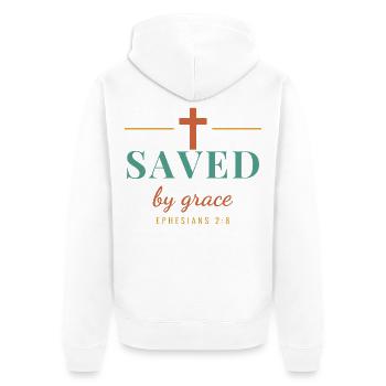 Saved By Grace – Ephesians 2:8 Christian - Unisex Premium Bio Zip Hoodie - Weiß - Hinten - Thijin (182cm)