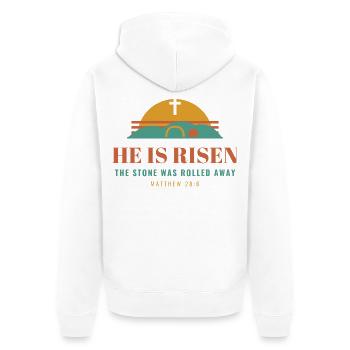 He Is Risen – Easter Christian Matthew 28:6 - Unisex Premium Bio Zip Hoodie - Weiß - Hinten - Thijin (182cm)