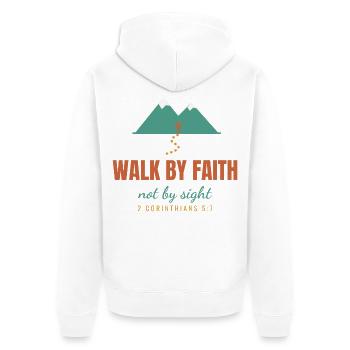 Walk By Faith Not By Sight – 2 Corinthians 5:7 - Unisex Premium Bio Zip Hoodie - Weiß - Hinten - Thijin (182cm)