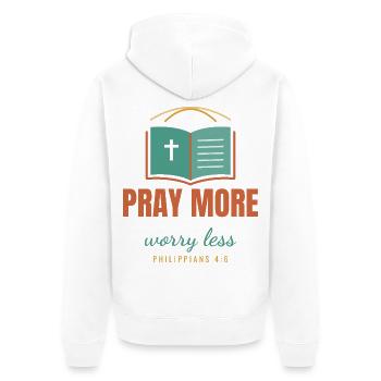 Pray More Worry Less – Philippians 4:6 - Unisex Premium Bio Zip Hoodie - Weiß - Hinten - Thijin (182cm)