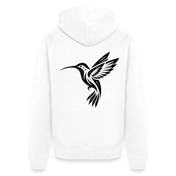 Schwarzer Kolibri Minimalistisch - Unisex Premium Bio Zip Hoodie - Weiß - Hinten - Thijin (182cm)