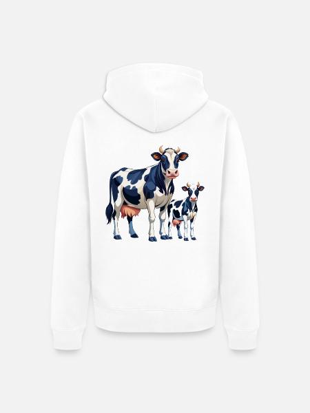 Holstein und Kälber Kuh - Unisex Premium Bio Zip Hoodie - Weiß