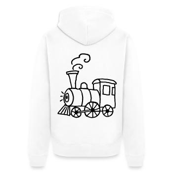 Handgezeichnete Dampflok mit Rauchkringeln - Unisex Premium Bio Zip Hoodie - Weiß - Hinten - Thijin (182cm)