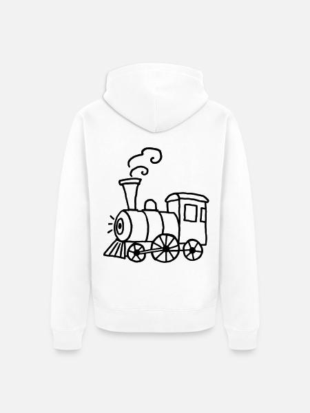 Handgezeichnete Dampflok mit Rauchkringeln - Unisex Premium Bio Zip Hoodie - Weiß
