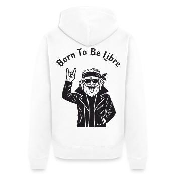 Geboren, um frei zu sein – Rückzug (dunkles Muster) - Unisex Premium Bio Zip Hoodie - Weiß - Hinten - Thijin (182cm)