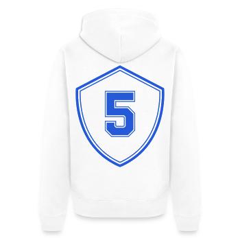 Blauer Schild mit Zahl Fünf - Unisex Premium Bio Zip Hoodie - Weiß - Hinten - Thijin (182cm)