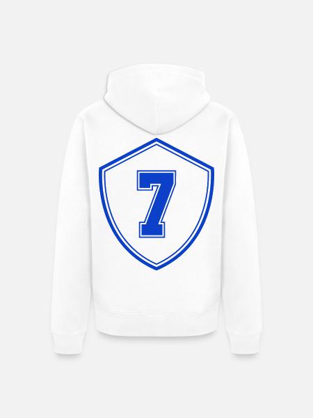 Blaues Sieben Shield Emblem - Unisex Premium Bio Zip Hoodie - Weiß