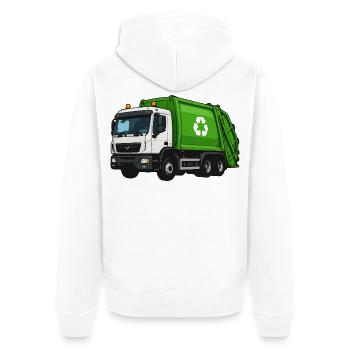 Grüner Müllwagen Recycling - Unisex Premium Bio Zip Hoodie - Weiß - Hinten - Thijin (182cm)