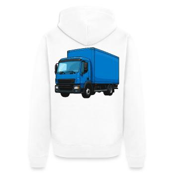 Blauer LKW Kraftvoller Transporter - Unisex Premium Bio Zip Hoodie - Weiß - Hinten - Thijin (182cm)