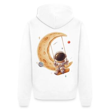 Astronaut schaukelt auf goldenem Halbmond - Unisex Premium Bio Zip Hoodie - Weiß - Hinten - Thijin (182cm)