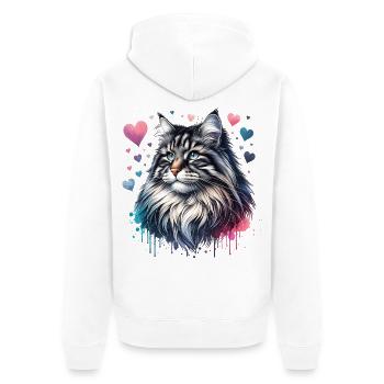 Norwegische Waldkatze - Unisex Premium Bio Zip Hoodie - Weiß - Hinten - Thijin (182cm)