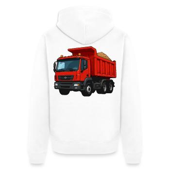 Roter Kipplader Cartoon-Design - Unisex Premium Bio Zip Hoodie - Weiß - Hinten - Thijin (182cm)