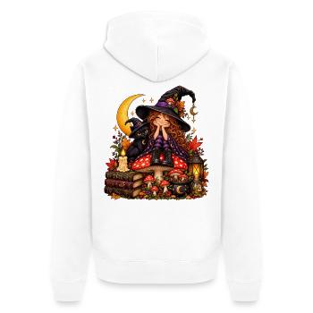Niedliche Hexe mit schwarzer Katze - Unisex Premium Bio Zip Hoodie - Weiß - Hinten - Thijin (182cm)