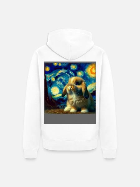 Zwergwidder Kaninchen Starry Night - Unisex Premium Bio Zip Hoodie - Weiß