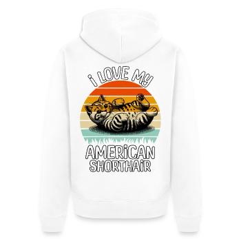 Lustige Amerikanische Kurzhaarkatze - Unisex Premium Bio Zip Hoodie - Weiß - Hinten - Thijin (182cm)