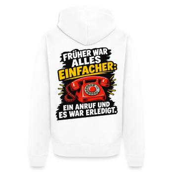 Telefon Formular Bürokratie - Unisex Premium Bio Zip Hoodie - Weiß - Hinten - Thijin (182cm)