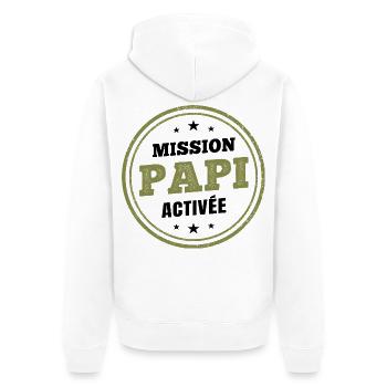 Opa Mission aktiviert | Humoristi Schwangerschaftsdurchsage - Unisex Premium Bio Zip Hoodie - Weiß - Hinten - Thijin (182cm)