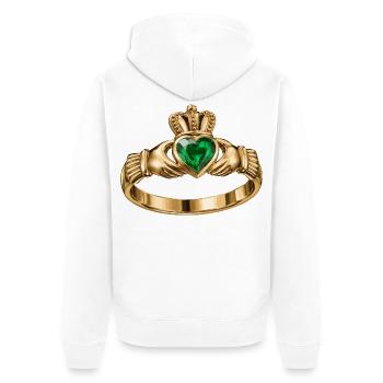 Irischer Claddagh-Ring - Unisex Premium Bio Zip Hoodie - Weiß - Hinten - Thijin (182cm)