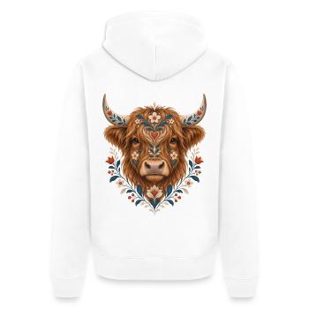 Highland Cow, Schottisches Rind, Hochland Rind - Unisex Premium Bio Zip Hoodie - Weiß - Hinten - Thijin (182cm)