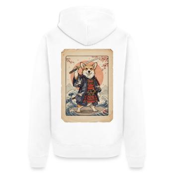 Samurai Corgi japanischer Holzschnitt Stil - Unisex Premium Bio Zip Hoodie - Weiß - Hinten - Thijin (182cm)