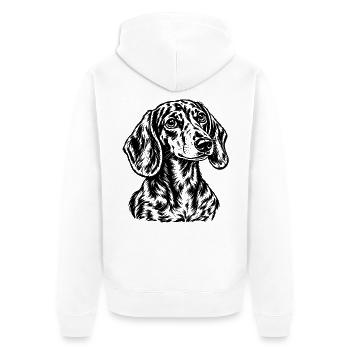 Dackel Porträt – Schwarz Weiß Gravur - Unisex Premium Bio Zip Hoodie - Weiß - Hinten - Thijin (182cm)