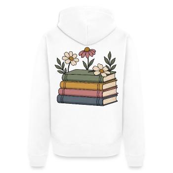 Bücher und Wildblumen - Unisex Premium Bio Zip Hoodie - Weiß - Hinten - Thijin (182cm)