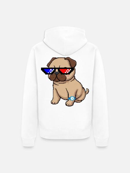 Pixel Shades Pug - Unisex Premium Bio Zip Hoodie - Weiß