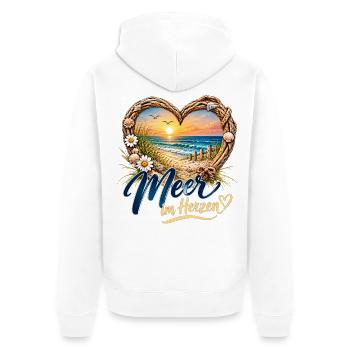 Meer im Herzen: Strandherz-Design - Unisex Premium Bio Zip Hoodie - Weiß - Hinten - Thijin (182cm)