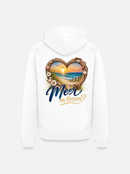 Meer im Herzen: Strandherz-Design - Unisex Premium Bio Zip Hoodie - Weiß