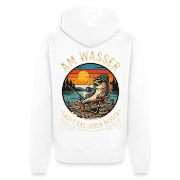Fisch beim Angeln - Unisex Premium Bio Zip Hoodie - Weiß - Hinten - Thijin (182cm)