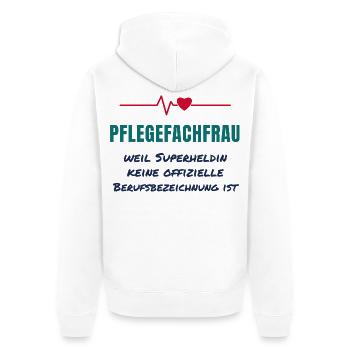 Pflegefachfrau – Superheldin Pflege Spruch - Unisex Premium Bio Zip Hoodie - Weiß - Hinten - Thijin (182cm)