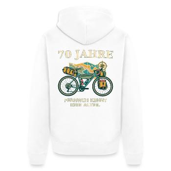 70 Jahre Fernweh Fahrrad - Unisex Premium Bio Zip Hoodie - Weiß - Hinten - Thijin (182cm)