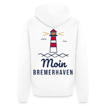 Moin Bremerhaven – Leuchtturm Nordsee Motiv - Unisex Premium Bio Zip Hoodie - Weiß - Hinten - Thijin (182cm)