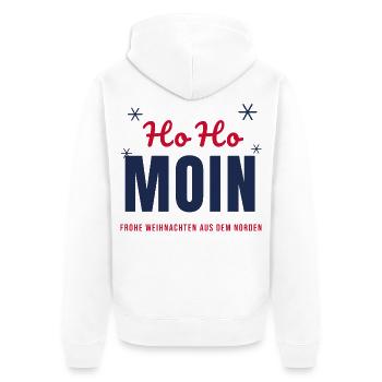 Ho Ho Moin – Frohe Weihnachten aus dem Norden - Unisex Premium Bio Zip Hoodie - Weiß - Hinten - Thijin (182cm)