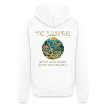 70 Jahre Weitblick Radtouren - Unisex Premium Bio Zip Hoodie - Weiß - Hinten - Thijin (182cm)