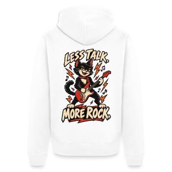 Weniger Reden, Mehr Rock Katze - Unisex Premium Bio Zip Hoodie - Weiß - Hinten - Thijin (182cm)