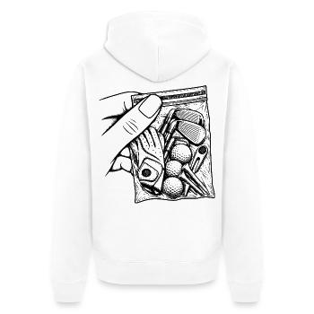 Suchtgolf – Sackschläger, Ballhandschuh und Abschlag - Unisex Premium Bio Zip Hoodie - Weiß - Hinten - Thijin (182cm)
