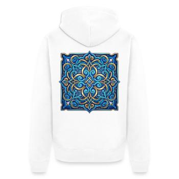 Himmlische Mandala Blau und Gold - Unisex Premium Bio Zip Hoodie - Weiß - Hinten - Thijin (182cm)