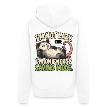 Ich bin nicht faul Energiesparmodus - Unisex Premium Bio Zip Hoodie - Weiß - Hinten - Thijin (182cm)