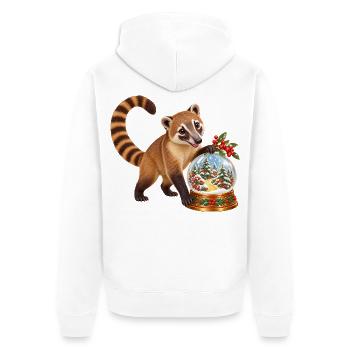 Nasenbär mit winterlicher Beerenwald-Schneekugel - Unisex Premium Bio Zip Hoodie - Weiß - Hinten - Thijin (182cm)