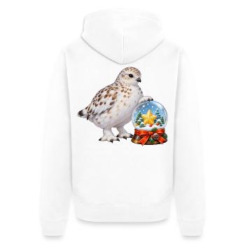 Schneehuhn mit festlicher Zuckerstern-Schneekugel - Unisex Premium Bio Zip Hoodie - Weiß - Hinten - Thijin (182cm)