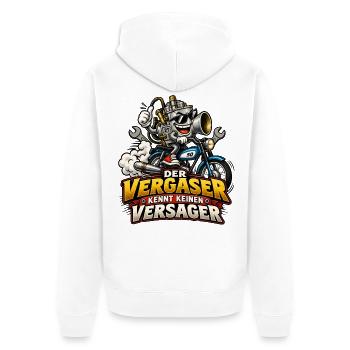Vergaser Motorheld Kein Versager - Unisex Premium Bio Zip Hoodie - Weiß - Hinten - Thijin (182cm)