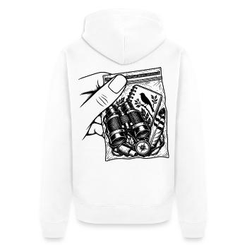 Ornithologie-Sucht – Zwillingsvogelbeutel - Unisex Premium Bio Zip Hoodie - Weiß - Hinten - Thijin (182cm)
