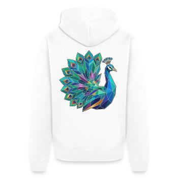 Poly Stil Pfau - Unisex Premium Bio Zip Hoodie - Weiß - Hinten - Thijin (182cm)