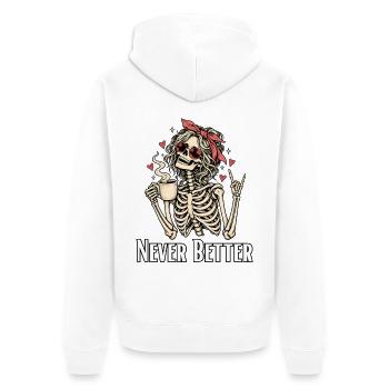 Noch nie besser Halloween mit unordentlichem Brötchen-Skelett - Unisex Premium Bio Zip Hoodie - Weiß - Hinten - Thijin (182cm)