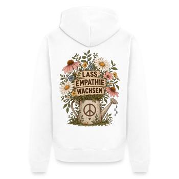 LASS EMPATHIE WACHSEN – Gegen Rassismus Statement - Unisex Premium Bio Zip Hoodie - Weiß - Hinten - Thijin (182cm)